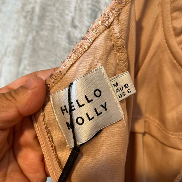 HELLO MOLLY BOTTLES OF BUBBLES GLITTER DRESS NUDE Size Medium New - Picture 5 of 9